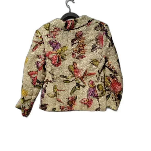 Gorgeous Escada Silk Blend Cream Gold Embossed Floral Blazer US 4 EU 36